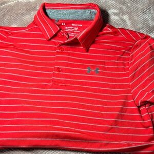 Under Armour Men's Polo in Red with Gray Stripes